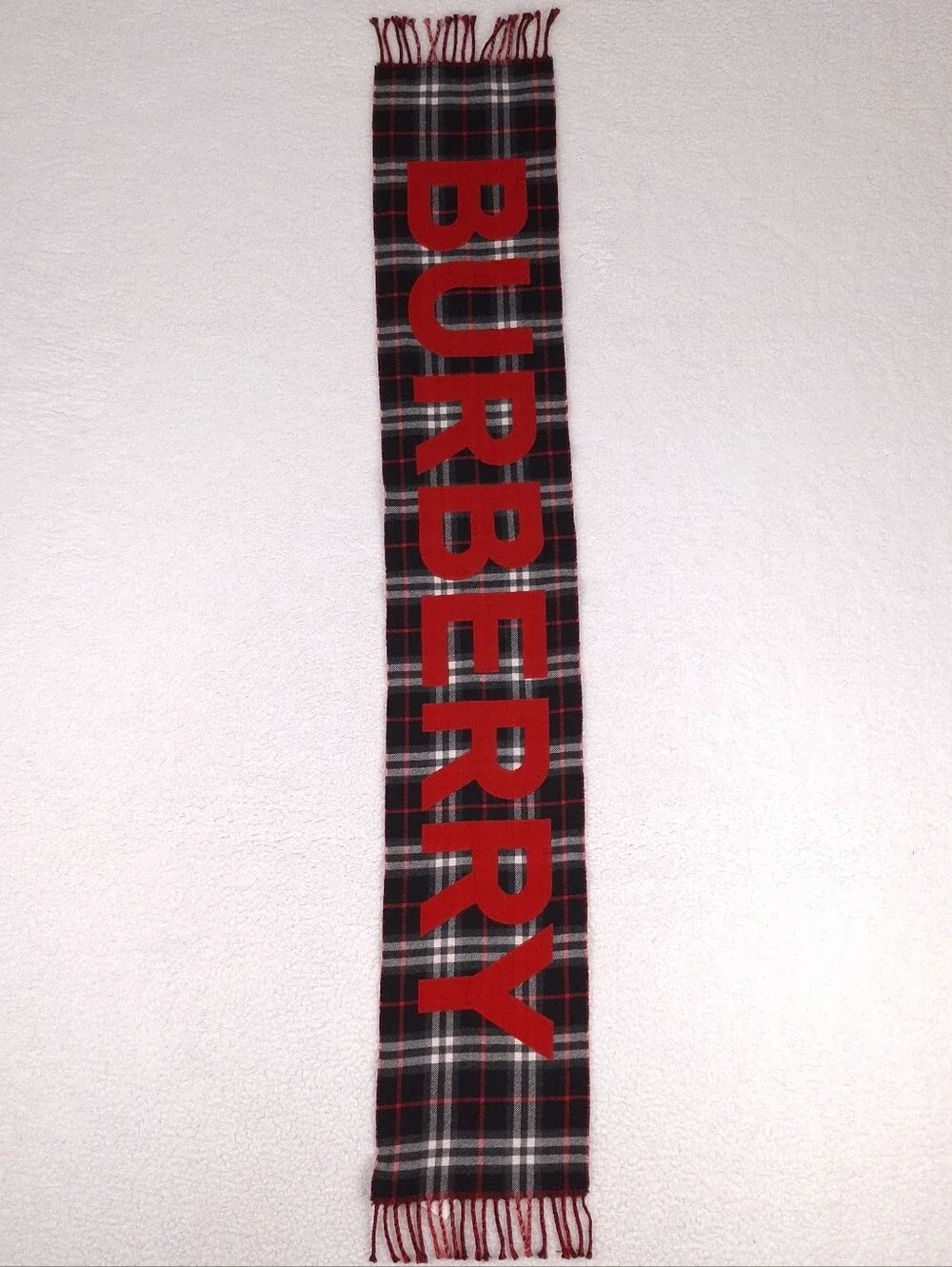 Burberry boys check plaid wool scarf large logo spellout preppy luxury old money
